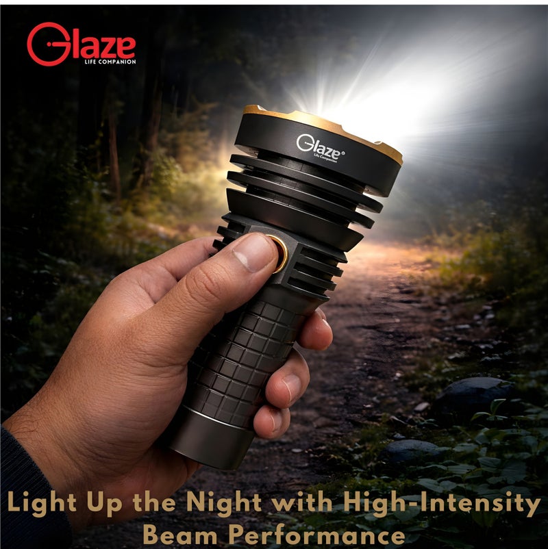 جليز مصباح يدوي LED قابل لإعادة الشحن، 4000 لومن، بطارية 10000 مللي أمبير، شحن سريع من النوع C، وظيفة بنك الطاقة، 8 أوضاع إضاءة، مدى 2000 متر، هيكل من الألومنيوم، ضمان لمدة عامين - Image 2